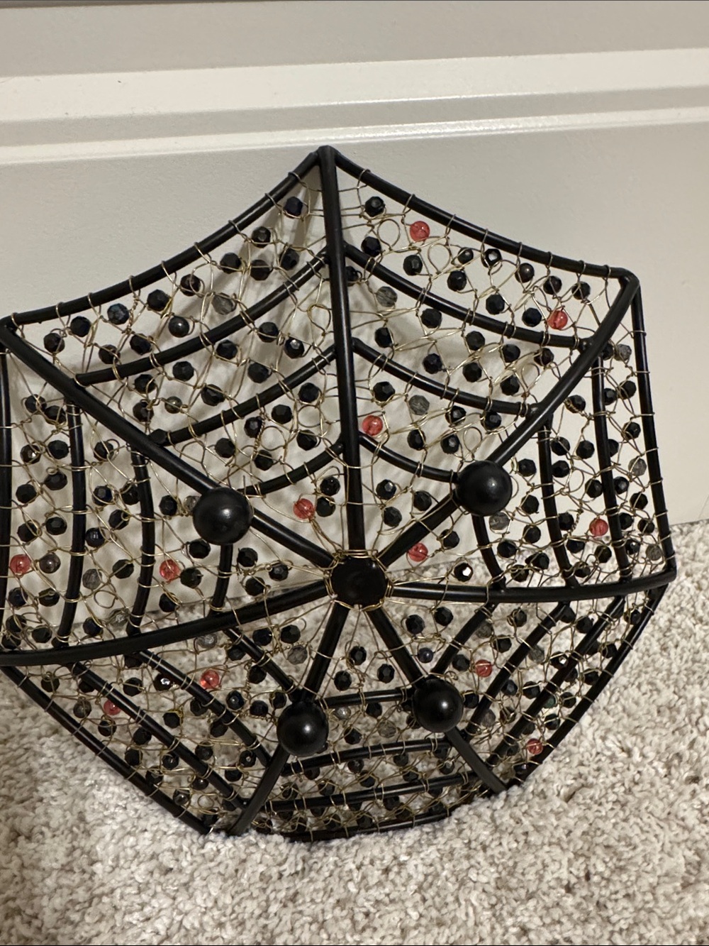 Black Beaded Spiderweb Decorative Accent - Picture 2 of 2